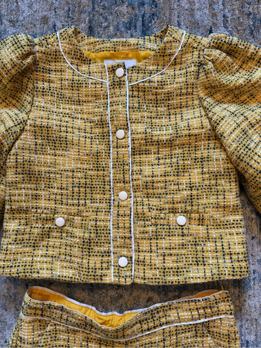Janie and Jack Girls Yellow Tweed 3/4 Puff-Sleeve Jacket & Shorts Set Size 10/12